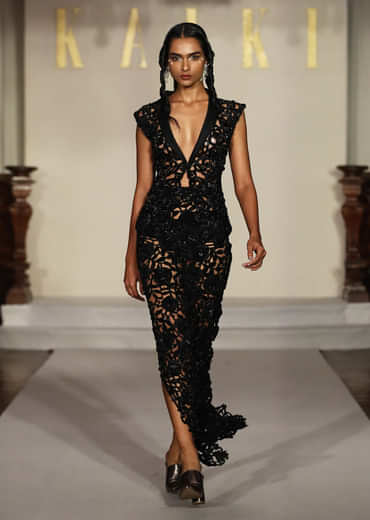 Black Net Bridal Gown With Cutwork Inspired Embroidery
