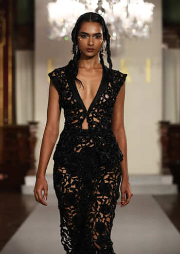 Black Net Bridal Gown With Cutwork Inspired Embroidery