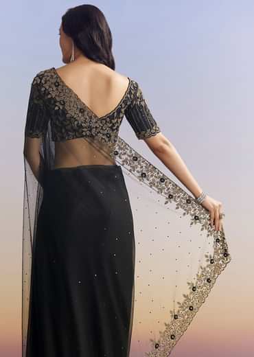 Black Net Saree With Embroidered Border