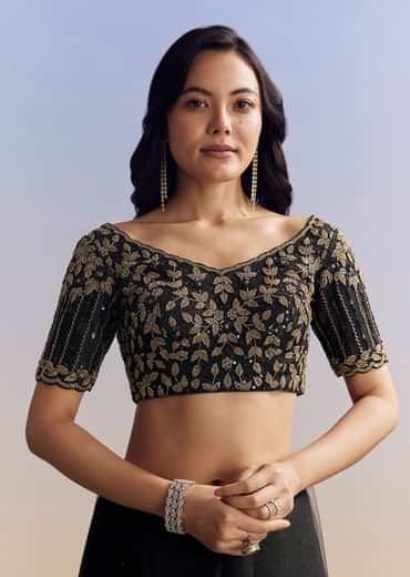 Black Net Saree With Embroidered Border