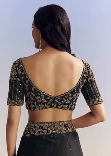 Black Net Saree With Embroidered Border