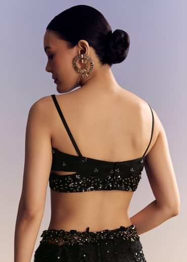 Black Net Saree With Golden Sequins And Cutdana Embroidery