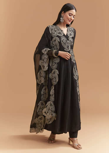 Black Organza Kurta Set With Intricate Zari Embroidery
