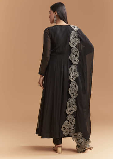Black Organza Kurta Set With Intricate Zari Embroidery