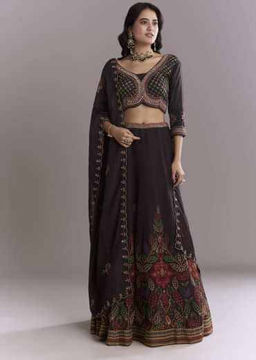 Black Organza Printed Bridesmaid Lehenga With Intricate Hand Embroidery