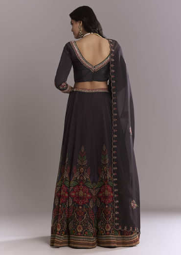 Black Organza Printed Bridesmaid Lehenga With Intricate Hand Embroidery