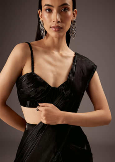 Black Organza Ready Pleated Saree