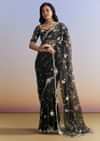 Black Organza Saree With All Over Floral Jaal Embroidery