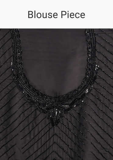 Black Organza Saree With Beaded Geometric Embroidery