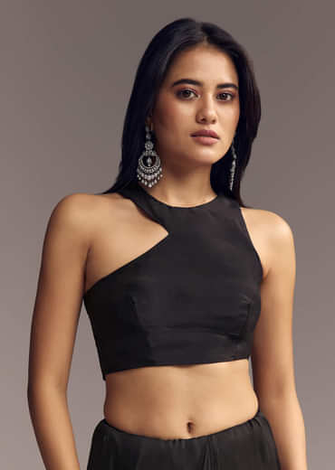 Black Organza Saree With Beaded Geometric Embroidery