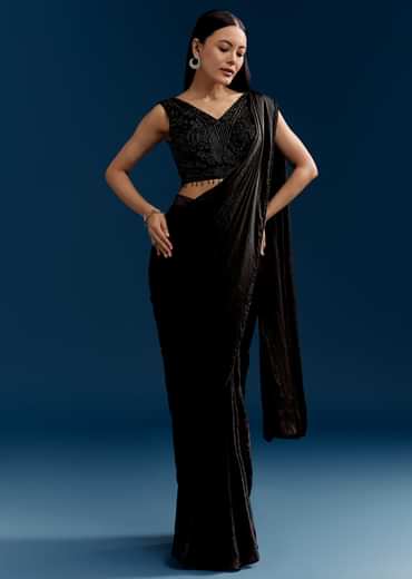 Black Organza Saree With Embroidered Cut Dana Blouse
