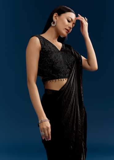 Black Organza Saree With Embroidered Cut Dana Blouse