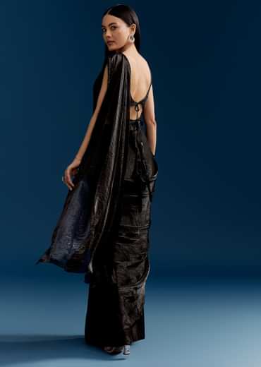 Black Organza Saree With Embroidered Cut Dana Blouse