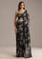 Black Organza Saree With Floral Print And Sequin Embroidery