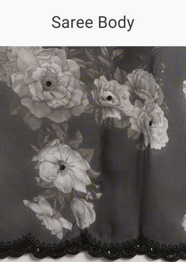 Black Organza Saree With Floral Print And Sequin Embroidery
