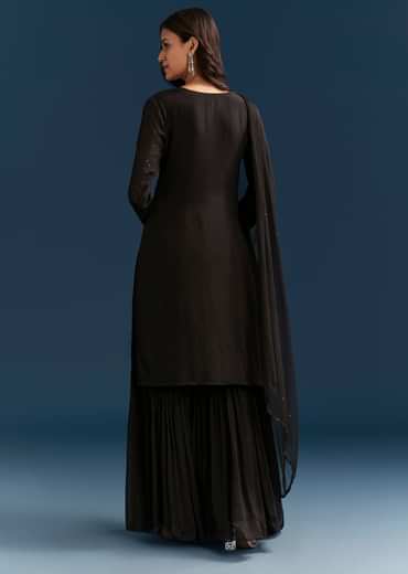 Black Pakistani Palazzo Suit With Sequins Embellished Kurta And Dupatta