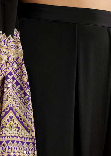 Black Printed Border Anarkali Set With Palazzo And Dupatta