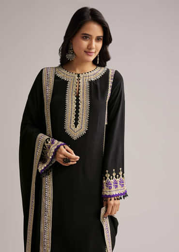 Black Printed Kurta Palazzo Set With Dupatta