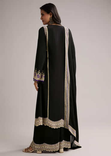 Black Printed Kurta Palazzo Set With Dupatta