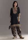 Black Printed Muslin Kurta Dhoti Set