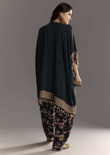 Black Printed Muslin Kurta Dhoti Set