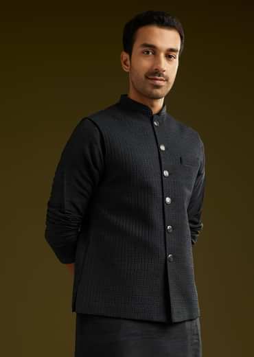 Black Rayon Kurta Jacket Set