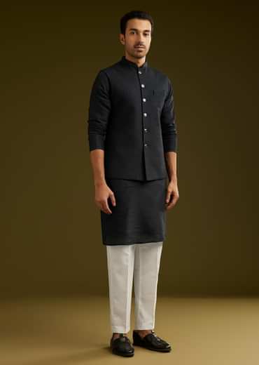 Black Rayon Kurta Jacket Set