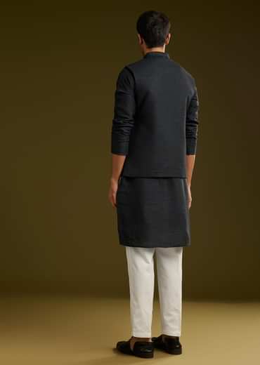 Black Rayon Kurta Jacket Set