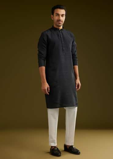 Black Rayon Kurta Jacket Set