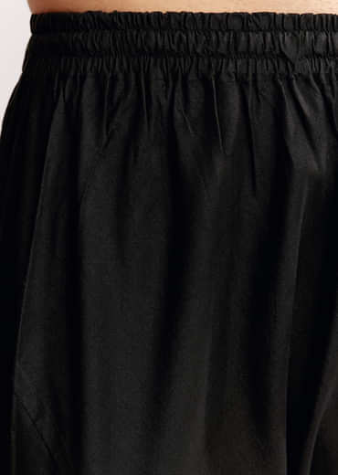 Black Rayon Kurta Jacket Set With Embroidery