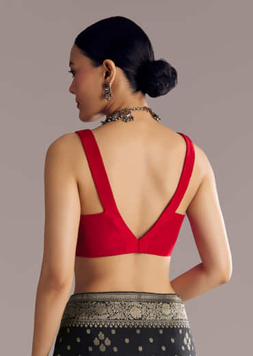 Black Saree With Woven Buttis In Brocade Weave