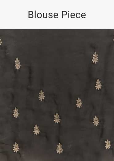 Black Satin Saree With Zardosi Sequins And Scallop Border