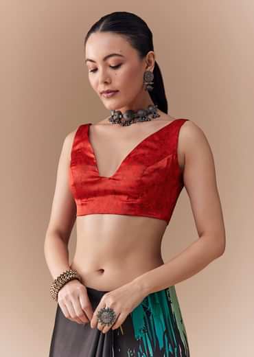 Black Satin Striped Printed Saree with Blouse Fabric