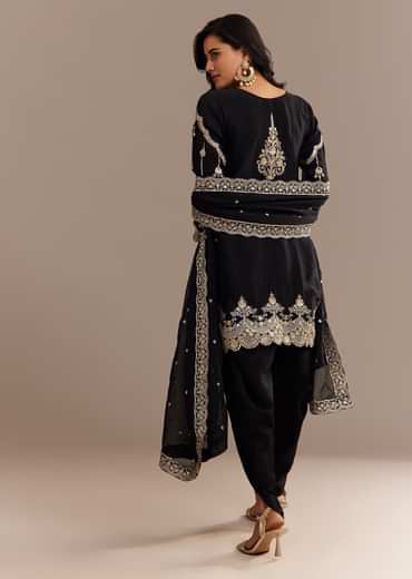 Black Satin Zari Embroidered Dhoti Kurta Set