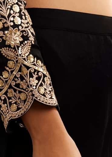 Black Satin Zari Embroidered Dhoti Kurta Set