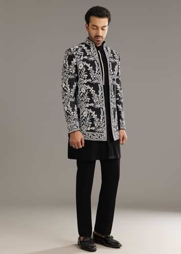 Black Sequin Jaal Embroidered Indo Western Set