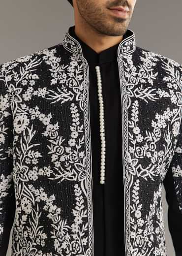 Black Sequin Jaal Embroidered Indo Western Set