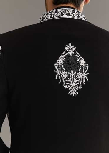 Black Sequin Jaal Embroidered Indo Western Set