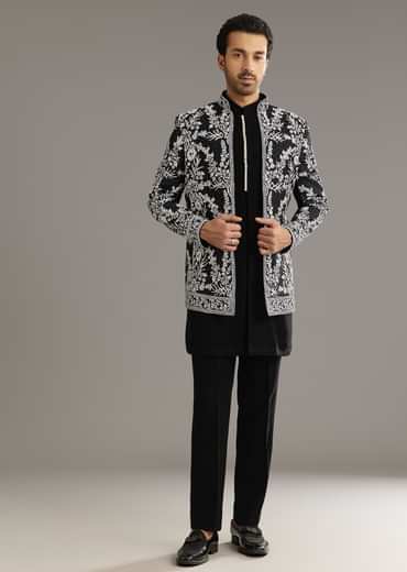 Black Sequin Jaal Embroidered Indo Western Set