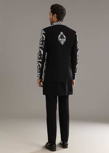 Black Sequin Jaal Embroidered Indo Western Set