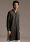 Black Silk Designer Kurta For Men With Buta Print