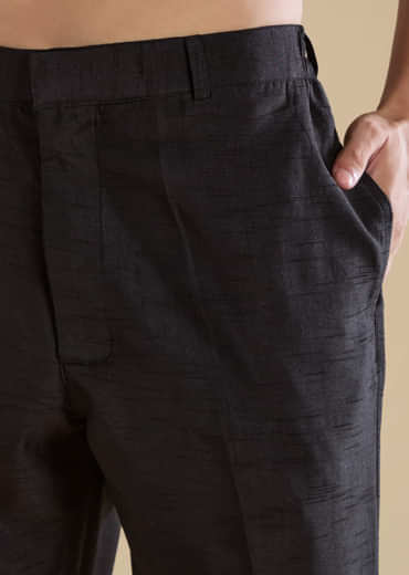 Black Silk Embroidered Mens Jacket Kurta and Pant Set