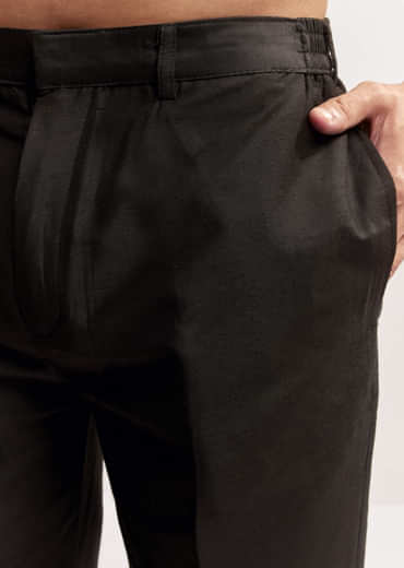 Black Silk Kurta Jacket Set For Men With Cutdana Embroidery