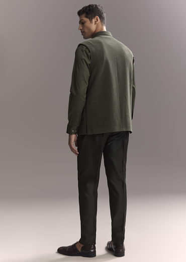 Black Silk Kurta Jacket Set For Men With Heavy Hand Work