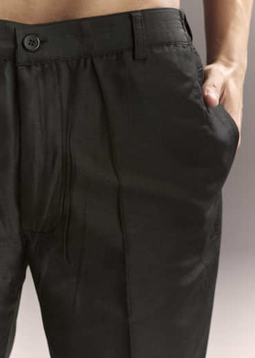 Black Silk Kurta Jacket Set For Men With Heavy Hand Work