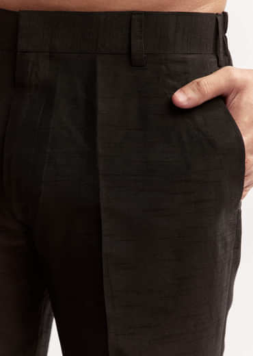 Black Silk Kurta Jacket Set For Men With Zardosi Embroidery