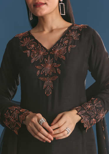 Black Silk Kurta Palazzo Set With Cut Dana Work