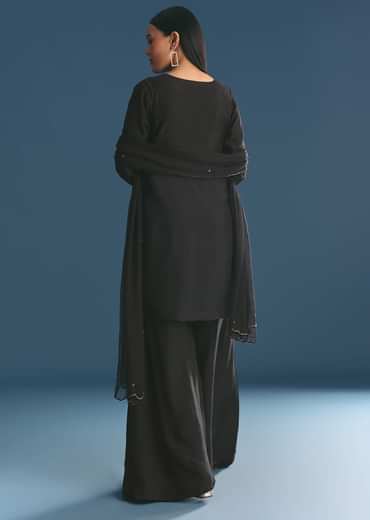 Black Silk Kurta Palazzo Set With Cut Dana Work