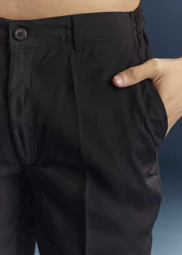 Black Silk Kurta Set For Men With Floral And Geometric Embroidery