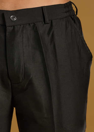 Black Silk Kurta Set For Men With Mirror Work